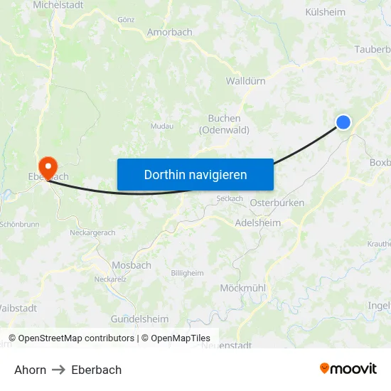 Ahorn to Eberbach map