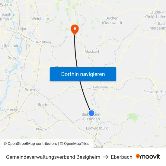 Gemeindeverwaltungsverband Besigheim to Eberbach map