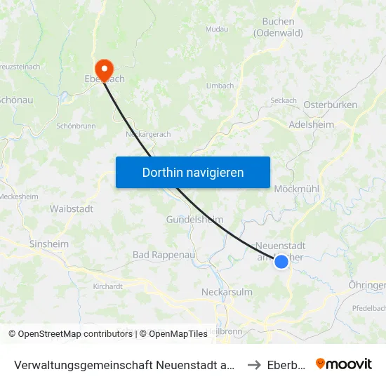 Verwaltungsgemeinschaft Neuenstadt am Kocher to Eberbach map