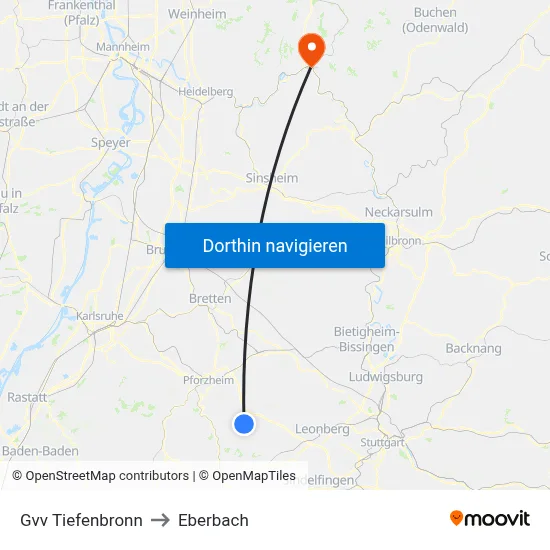 Gvv Tiefenbronn to Eberbach map