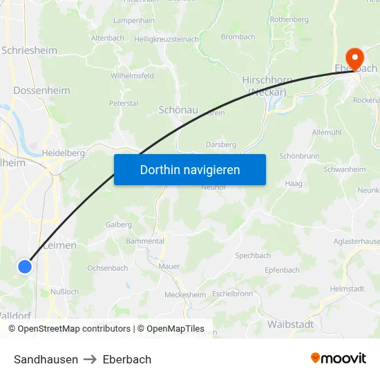 Sandhausen to Eberbach map