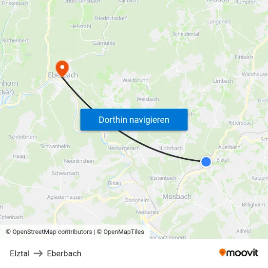 Elztal to Eberbach map