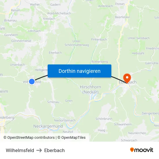 Wilhelmsfeld to Eberbach map