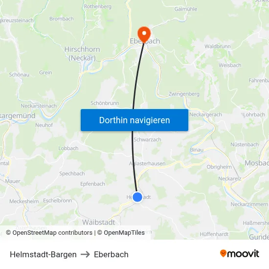 Helmstadt-Bargen to Eberbach map