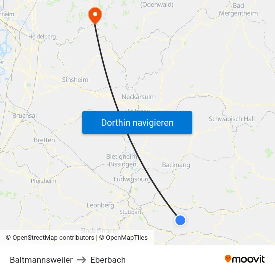Baltmannsweiler to Eberbach map