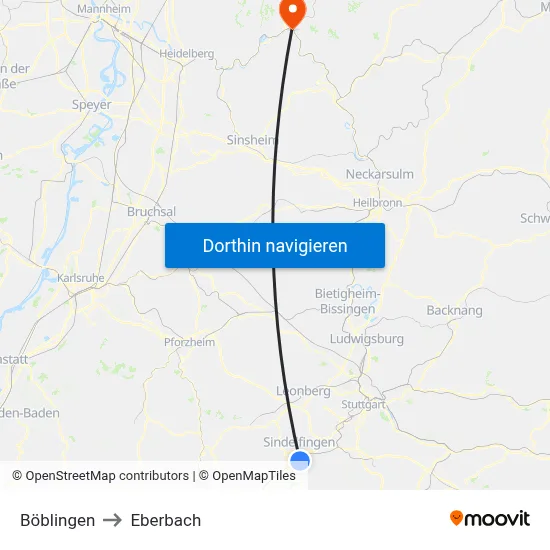 Böblingen to Eberbach map