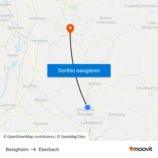 Besigheim to Eberbach map
