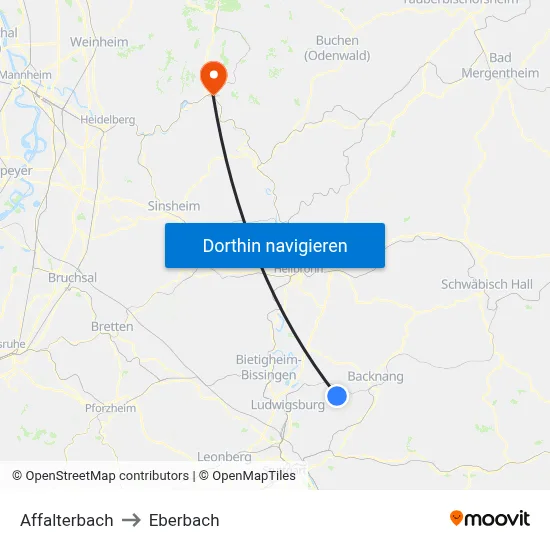 Affalterbach to Eberbach map