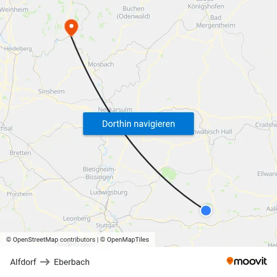 Alfdorf to Eberbach map