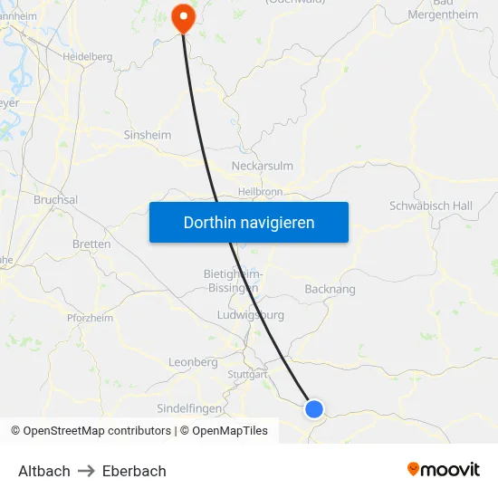 Altbach to Eberbach map