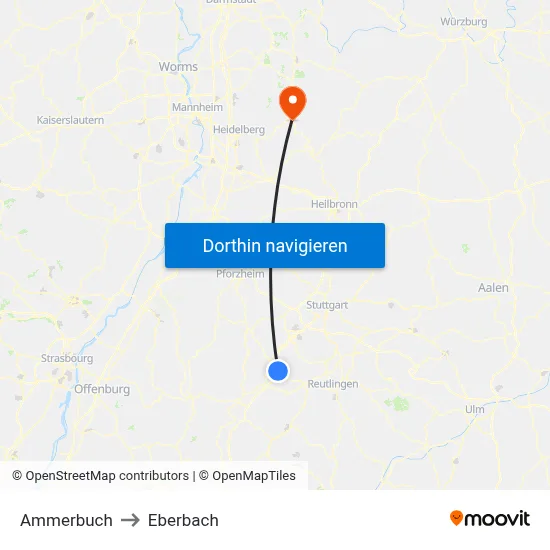 Ammerbuch to Eberbach map