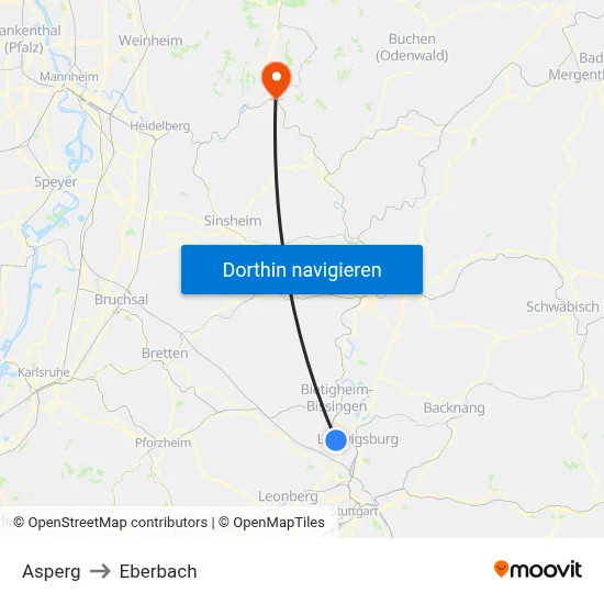 Asperg to Eberbach map
