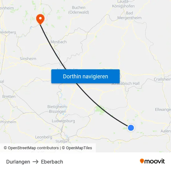 Durlangen to Eberbach map
