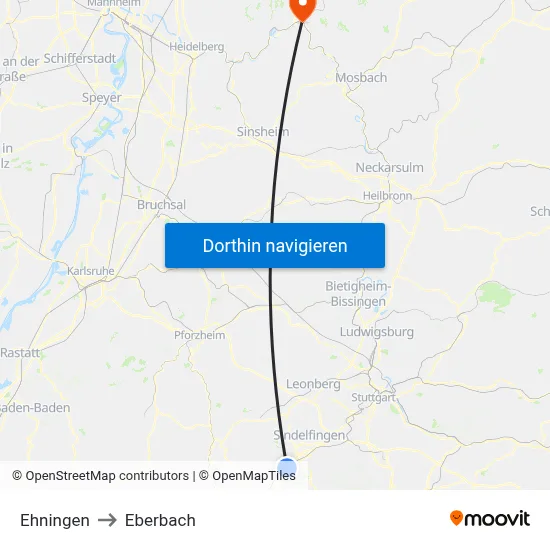 Ehningen to Eberbach map
