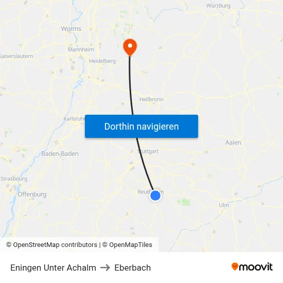 Eningen Unter Achalm to Eberbach map