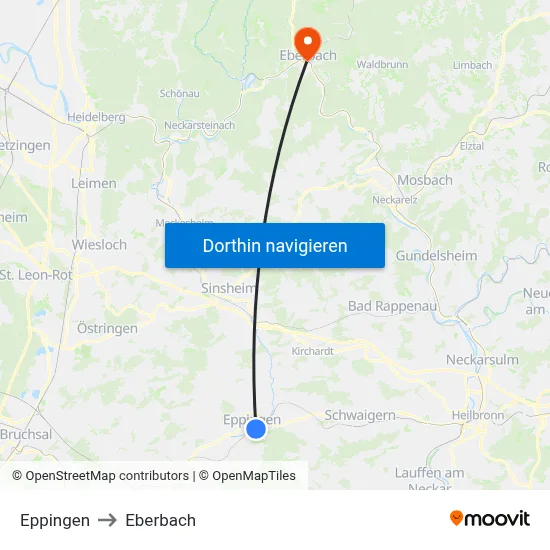 Eppingen to Eberbach map