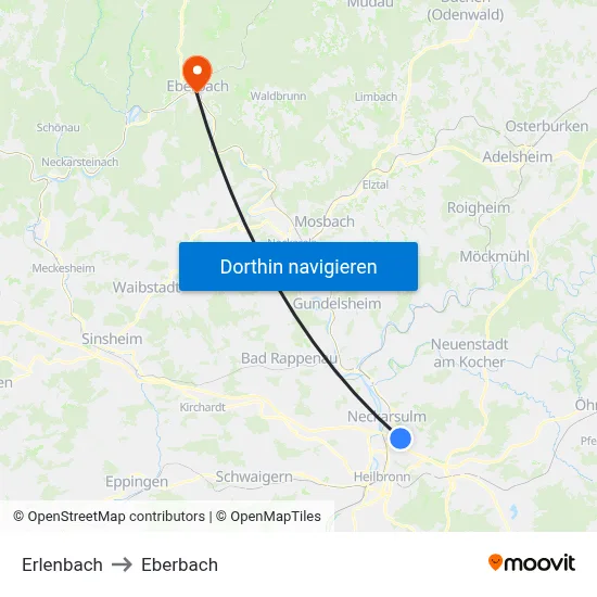 Erlenbach to Eberbach map