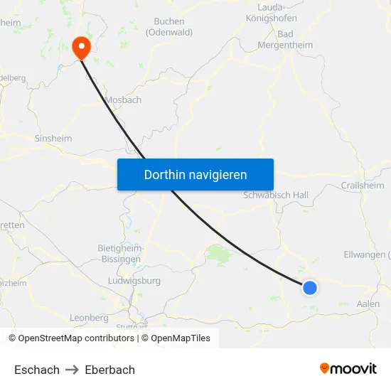 Eschach to Eberbach map