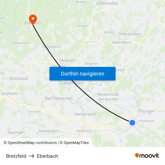 Bretzfeld to Eberbach map