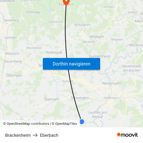 Brackenheim to Eberbach map