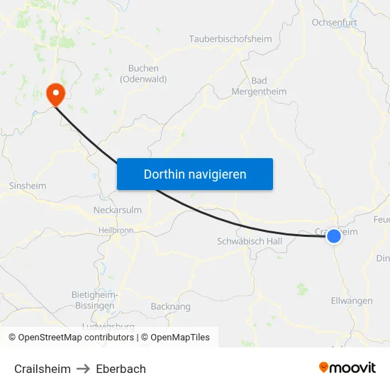 Crailsheim to Eberbach map