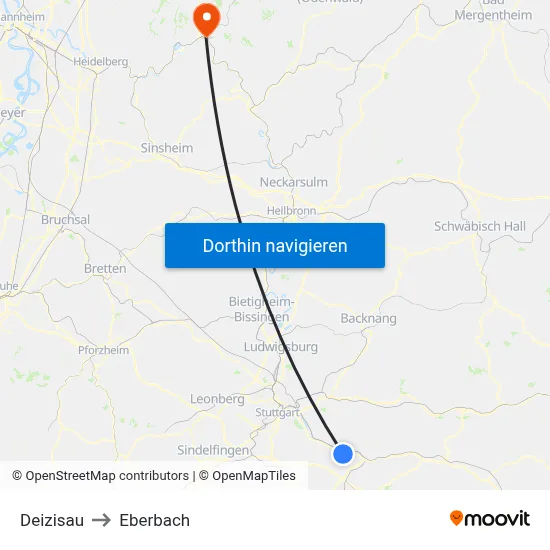 Deizisau to Eberbach map