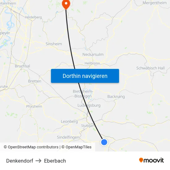 Denkendorf to Eberbach map