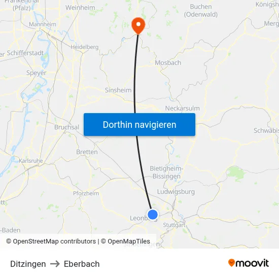 Ditzingen to Eberbach map