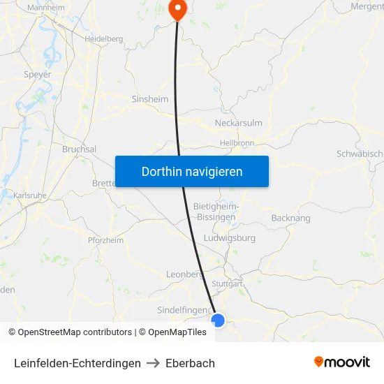 Leinfelden-Echterdingen to Eberbach map