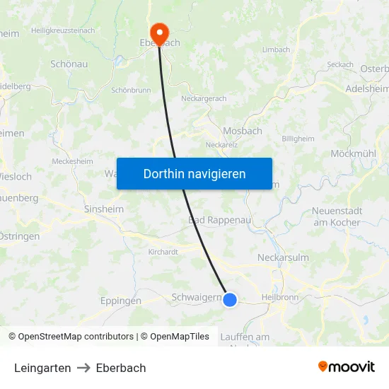 Leingarten to Eberbach map