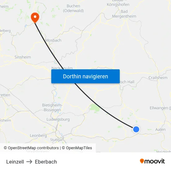 Leinzell to Eberbach map