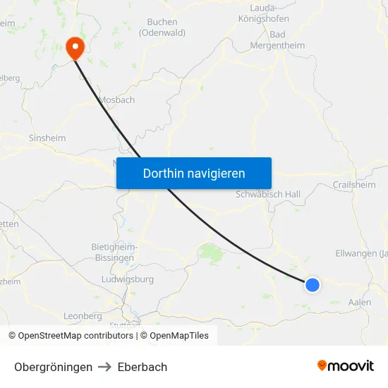 Obergröningen to Eberbach map