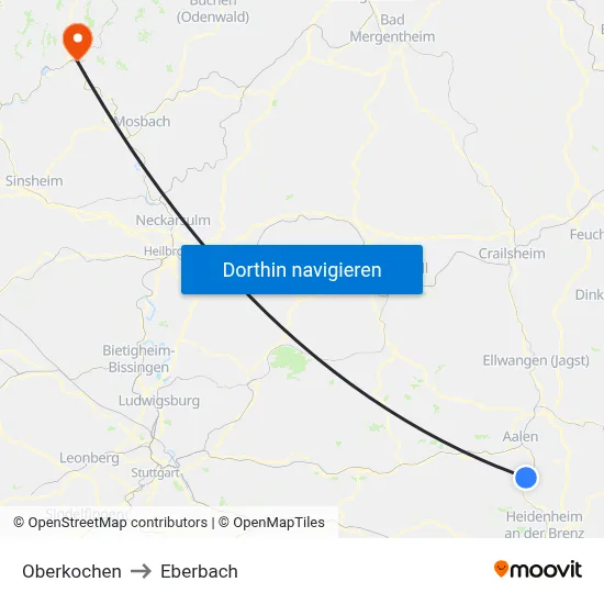 Oberkochen to Eberbach map