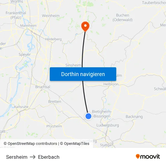 Sersheim to Eberbach map