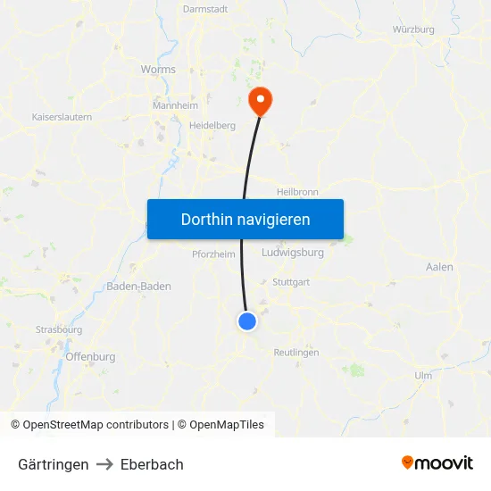 Gärtringen to Eberbach map