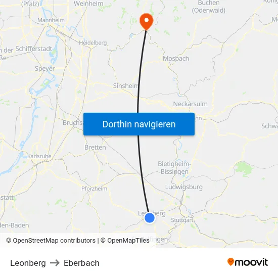 Leonberg to Eberbach map