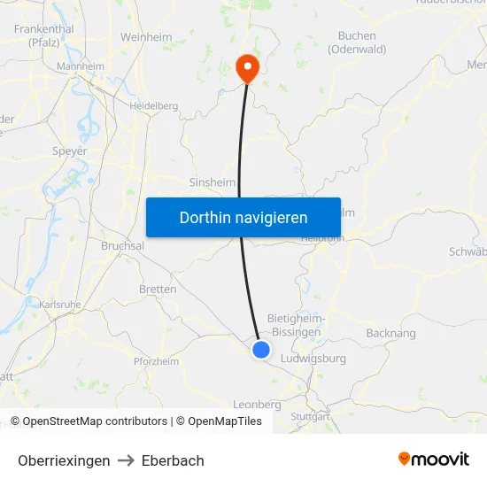 Oberriexingen to Eberbach map