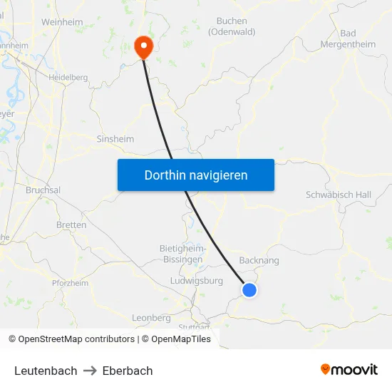 Leutenbach to Eberbach map