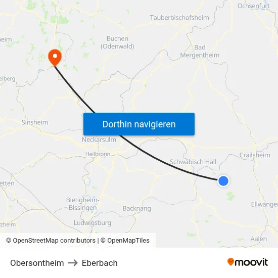Obersontheim to Eberbach map