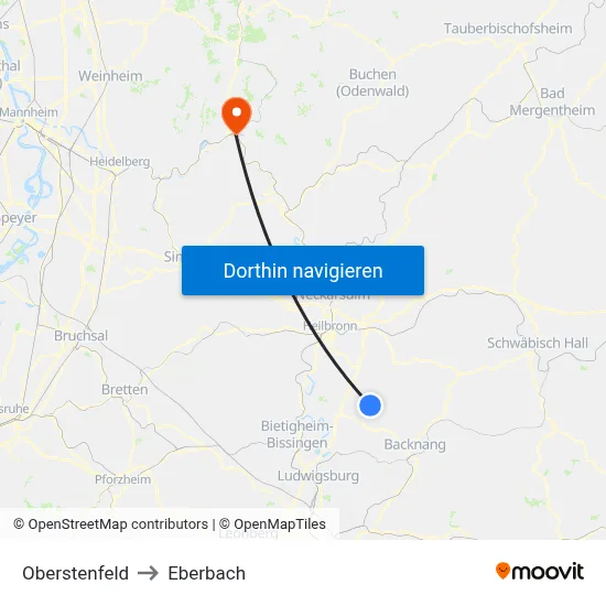 Oberstenfeld to Eberbach map