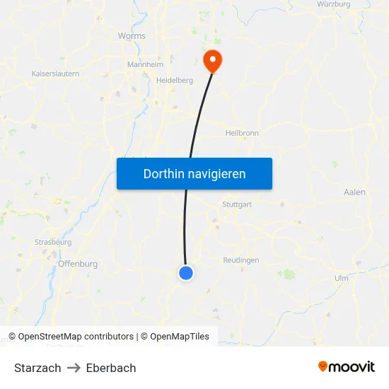 Starzach to Eberbach map