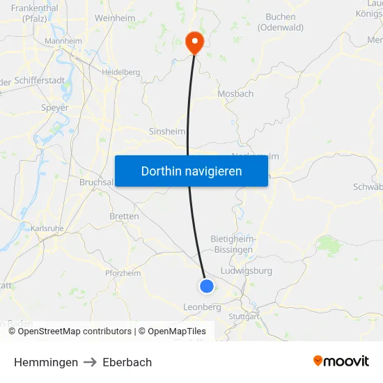 Hemmingen to Eberbach map