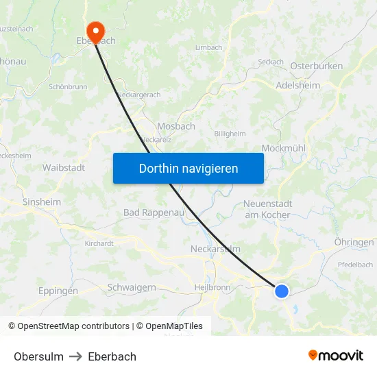 Obersulm to Eberbach map