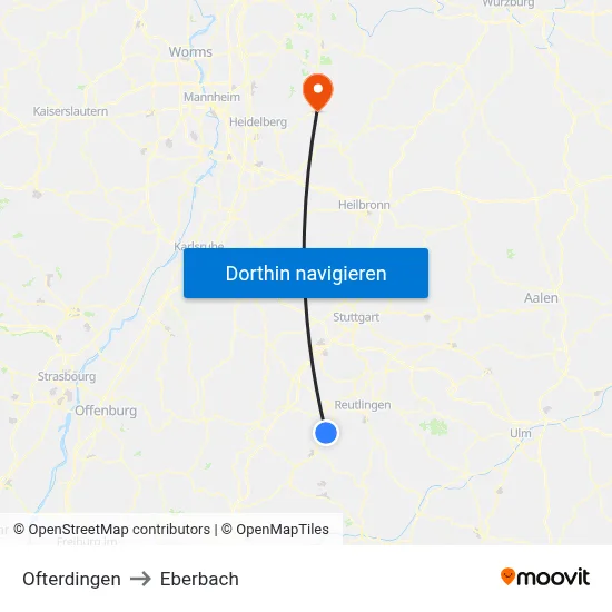 Ofterdingen to Eberbach map
