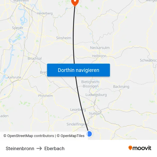 Steinenbronn to Eberbach map