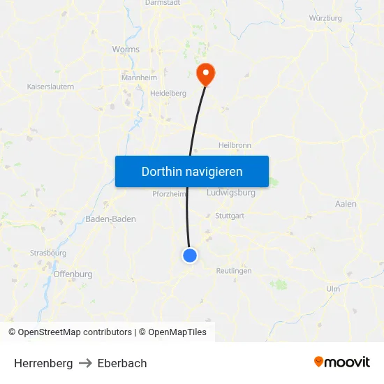 Herrenberg to Eberbach map