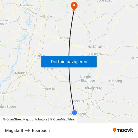 Magstadt to Eberbach map