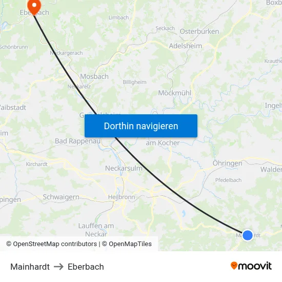 Mainhardt to Eberbach map