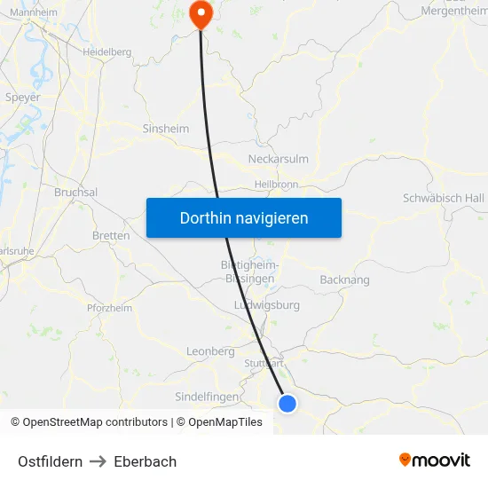 Ostfildern to Eberbach map