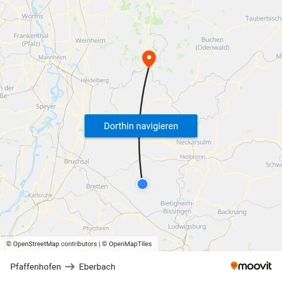 Pfaffenhofen to Eberbach map